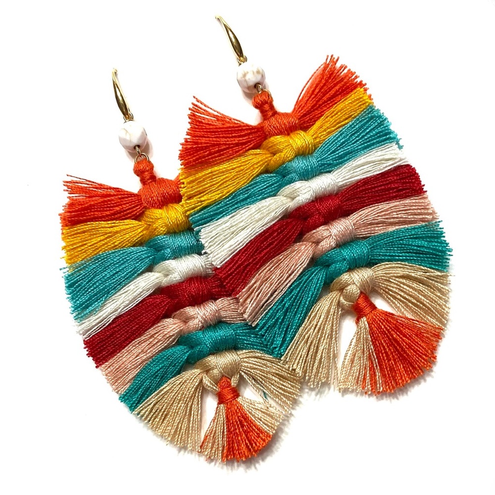 Earrings, weaved cotton leaf earrings
